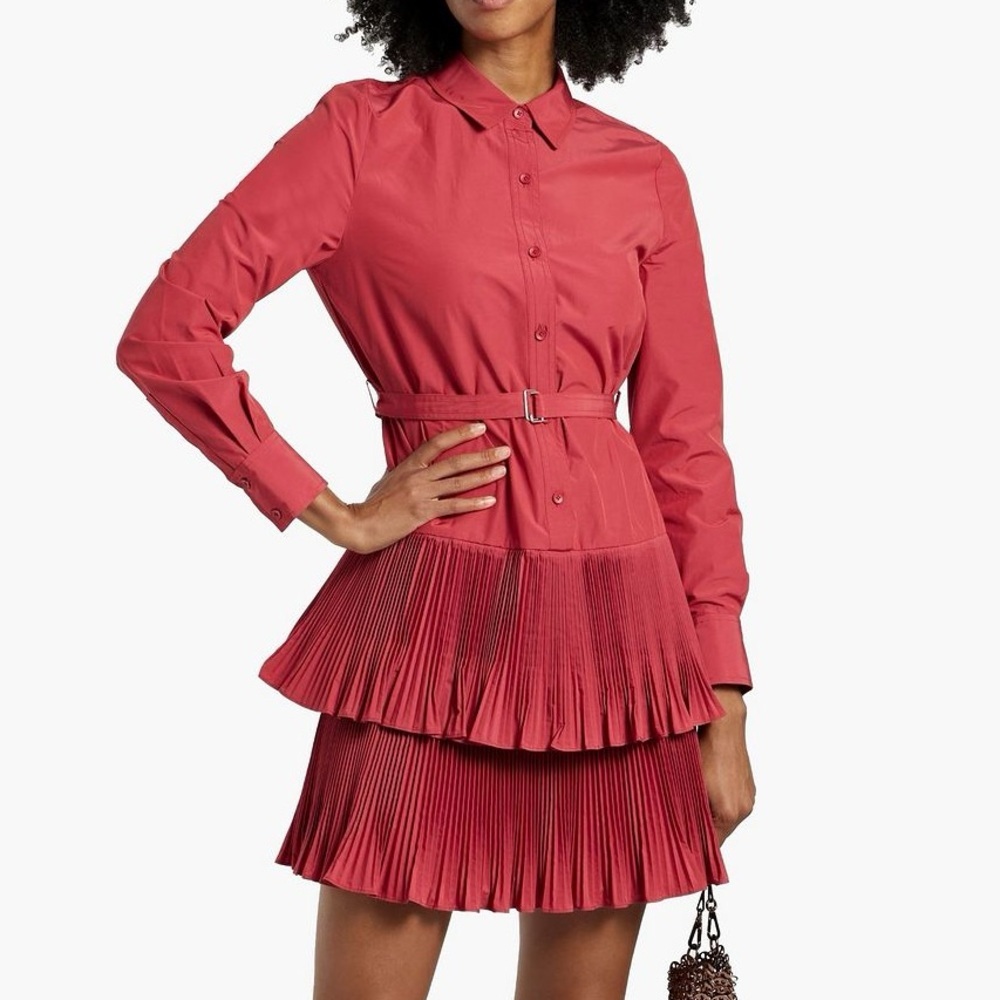 Derek Lam 10 Crosby | Stirling Tiered Plissé-Poplin Mini Shirt Dress